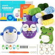 Wiher Crochet Kit for Beginners, Crochet Starter Kit for Adults and Kids Complete Knitting Kit to Make 3 PCS Animals, Learn to Crochet with Step-by-Step Instruction and Video (Penguin+Frog+Owl)